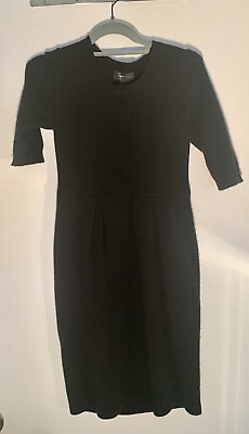 #ad AQUA 100% CASHMERE Black Dress Round Neck 3 4 Sleeve Size XS