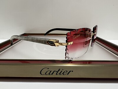 #ad Cartier C Decor Sunglasses White Buffalo Horn Gold Red Diamond Cut Buffs