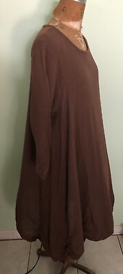 #ad CLEA RAY WOMENS DRESS A LINE SOFT BROWN CRINKLE COTTON SIZE S M