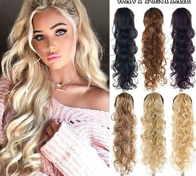 #ad Women Heat Resistant Long Curly Ponytail Clip In Synthetic Hairpieces For Ladies
