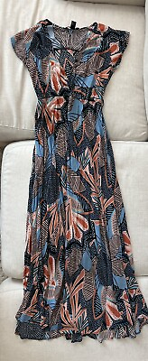 #ad Forever 21 Blue Salmon Belted Surplice Maxi Dress S Women’s Size Small Floral