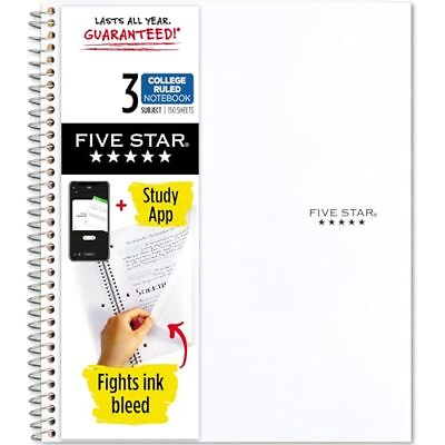 #ad Spiral Notebook Study App 3 Subject College Ruled Paper Fights Ink Bleed...