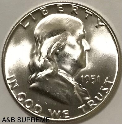 #ad 1951 Franklin Half Dollar Gem Bu Uncirculated 90% Silver