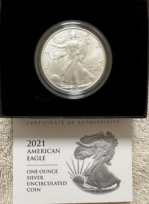 #ad 2021 Uncirculated Silver America Eagle Type 2 Coin Box amp; COA