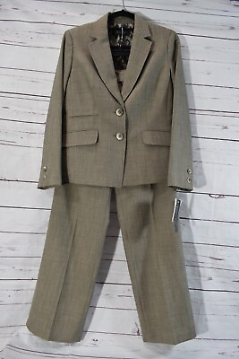 #ad Kasper 2PC Pants Suit Women#x27;s 6 Tan Sesame Blazer Buttons Ponte Vecchino New