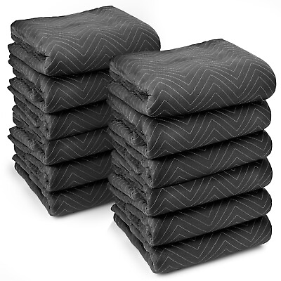 #ad 12 Moving Blankets Furniture Pads Ultra Thick Pro 80quot; x 72quot; Black