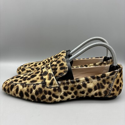 #ad Stuart Weitzman Jet Penny Loafer Women#x27;s Size 8 B Cream Cheetah Calf Hair