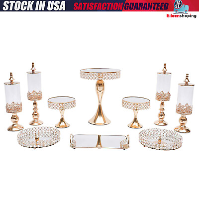#ad 10PCS Set Gold Cake Stand Detachable Large cake stand W Base For Birthday Party