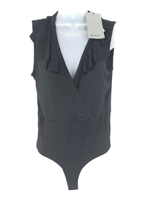 #ad Vero Moda Ruffle Bodysuit Black Size Medium UK 10 rrp £28 DH8 MM 02