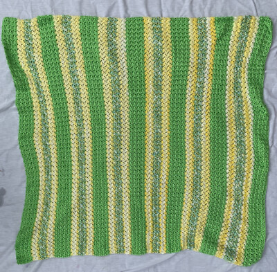 #ad Handmade Green White Yellow Crochet Afghan Throw Baby Blanket Striped 52 x 50quot;
