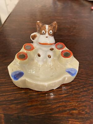#ad Cigarette Holder and Ashtray Cute dog Vintage Made in Japan Lusterware EB29