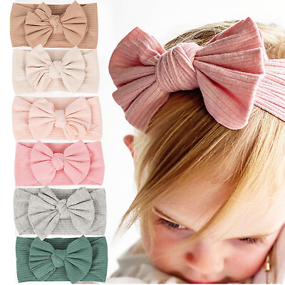 #ad 6pcs Baby Girls Elastic Soft Headbands Newborn Hairbands Infant Hair Bows Set $16.99