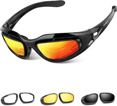 #ad BELINOUS Polarized Motorcycle Riding Glasses Goggles for Men Foam Padding w 4