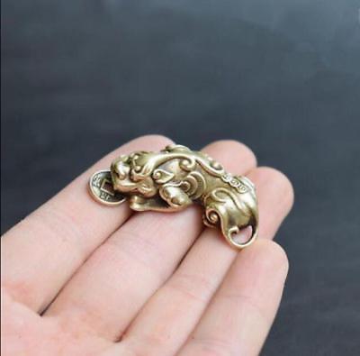 #ad Chinese Old Pure brass God beast pixiu small pendant Collectibles