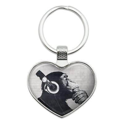 #ad Headphone Chimp Monkey Wall Heart Love Metal Keychain Key Chain Ring $6.99