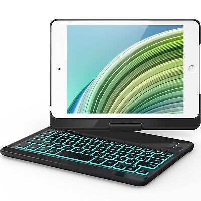 #ad iPad Mini 5 Mini 4 Keyboard Case 360° Rotatable 180 Flip 7 Colors Backlit...