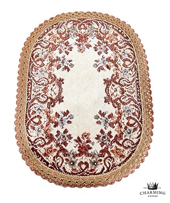 #ad Victorian Style Floral Belgian Tapestry Handmade Oval Rug Dollhouse Miniature