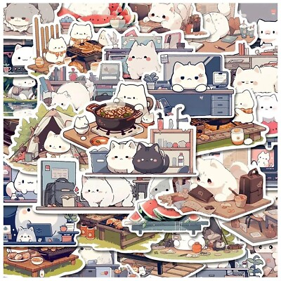 #ad 50Pcs Funny Cat Aesthetic Kids Stickers Pack Laptop Skateboard Phone Book Decor