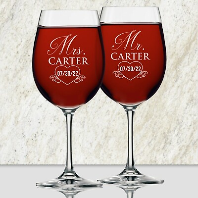 #ad Mr and Mrs Personalized Wine Glasses Set of 2