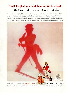 #ad 1959 Johnnie Walker Red Label Scotch Whisky Top Hat Cane Shadow Walk Print Ad