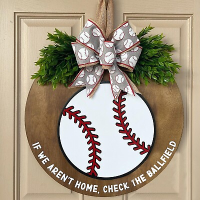 #ad Baseball Wooden Plaque Front Door Hanging Decor Welcome Sign Gift for Boy Room
