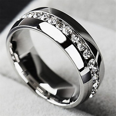 #ad Menamp;Women CZ Couple Stainless Steel Wedding Rings Titanium Engagement Band Ring□