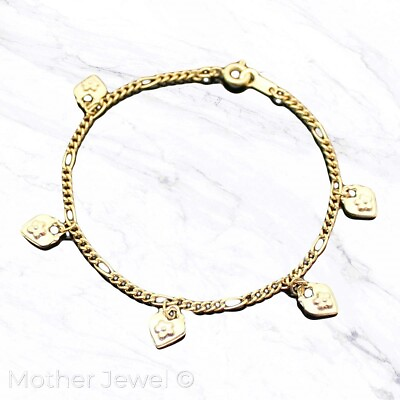 #ad LOVELY GIFT IDEA YELLOW GOLD PLATED HEART FLOWER CHARM 18CM BRACELET 7 INCHES