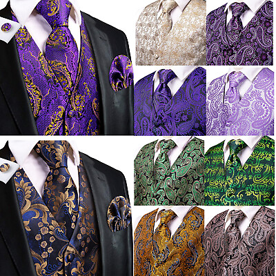 #ad NEW Men#x27;s Paisley Design Dress Vest and Neck Tie Hankie Set For Suit or Tuxedo