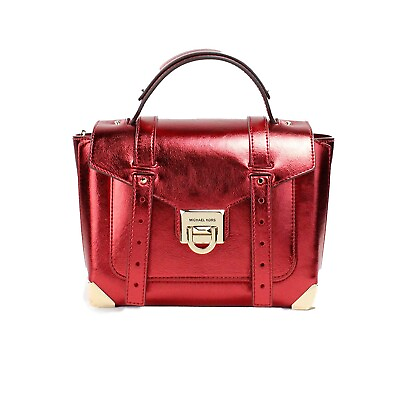 #ad Michael Kors Manhattan Medium Crimson Leather Top Handle School Satchel Bag