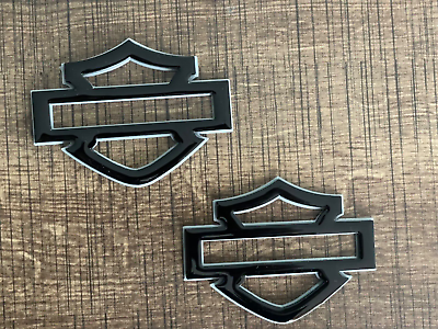 #ad Harley Davidson Emblems 2 pcs Greyamp;Black Fuel Gas Tank Emblems Badge