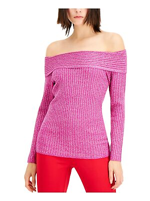 #ad INC Womens Glitter Ribbed Long Sleeve Off Shoulder Party Blouse