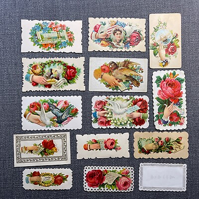 #ad Antique Victorian Calling Card Lot of 14 with Die Cuts Junk Journal Scrapbook