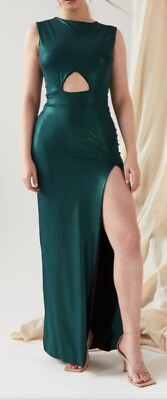#ad Sarvin Designer Cut Out Side Dress In Jade Size XS Luxury MSRP $600 NWT formal