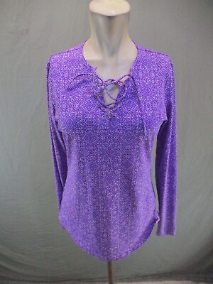 #ad Coolibar UPF 50 Size M Womens Lavender V Neck Front Tie Long Sleeve Top 615