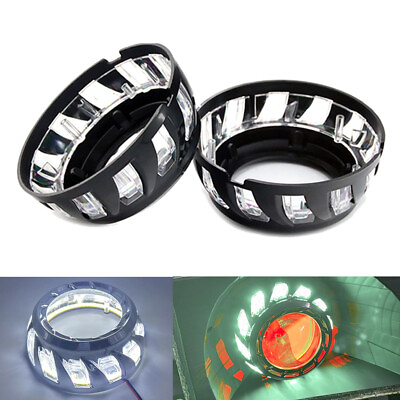 #ad White 3.0#x27;#x27; LED Angle Eyes Halo Ring Shroud for Bixenon Projector Lens Headlight