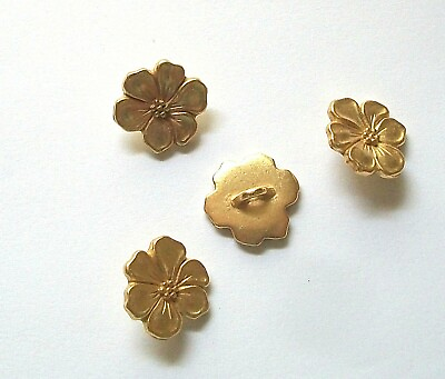 #ad 6Pc Flower Findings Sew On Buttons 15mm Brushed Gold Overlay