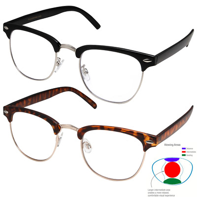 #ad Multifocal Reading glasses NO Line Progressive Clear Lens half rimless bifocal