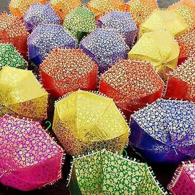 #ad Lot PCS Indian Hand Gold Print Parasol Vintage Sun Shade Umbrella Decorative
