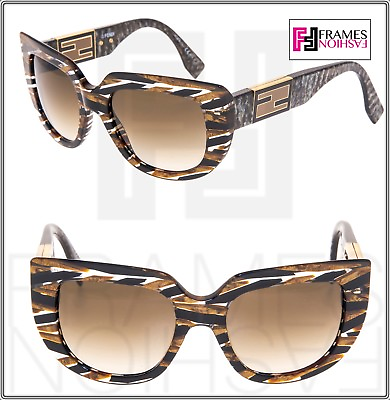 #ad FENDI 0031 BAGUETTE FF0031S Brown Stripe Tobacco Marble Limited Sunglasses Flip