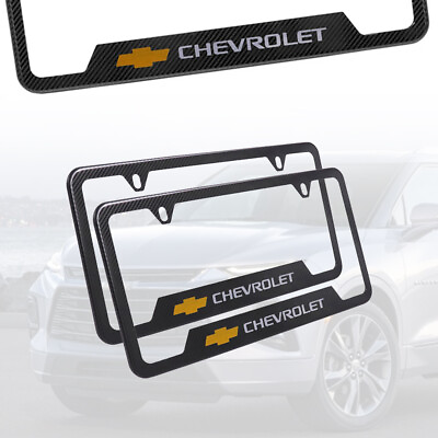 #ad NEW 2PCS Chevrolet Aluminum Carbon Fiber Look License Plate Frame