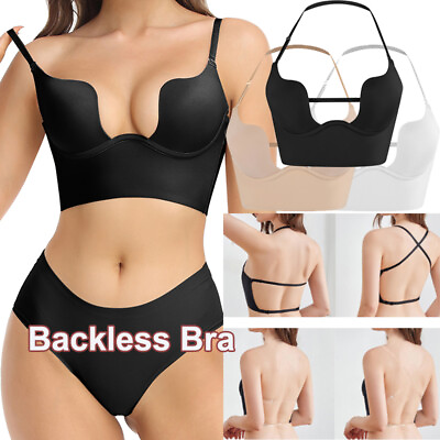 #ad Womens Push Up Bra Backless Low Cut Sexy U Plunge Brassiere Invisible Underwear $5.79