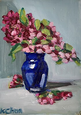 #ad Original Still Life Oil Painting Mini Spring Blooms By Artist Karen Chan