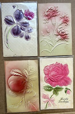 #ad Vintage Flower Postcards Lot Of 4. Early 1900s