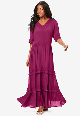 #ad Roaman#x27;s Women#x27;s Plus Size Lace Crinkle Maxi Dress