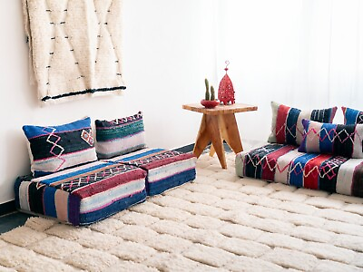 #ad Unstuffed Moroccan Sofa 4 ft 120x70x15 cm Handmade Blue Rug Floor Couch