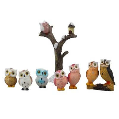 #ad 7 Pcs Resin Mini Owls Set Cute Owl Statue with Owl Tree Owl 02 owl 7pcs