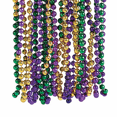 #ad Metallic Tri Color Mardi Gras Beaded Necklaces Jewelry 48 Pieces