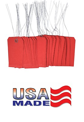 #ad 100 pcs of 4 3 4quot; x 2 3 8quot; Size 5 Red Cardstock Hang Tag Tags with Wire 13 Pt