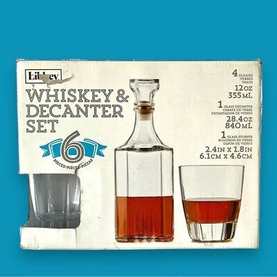 #ad NIB Libbey Box Set 6pc Whiskey Glasses amp; Decentrr w Stopper
