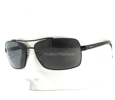 #ad Prada SPR 55Q 7AX 5Z1 Aviator Sunglasses Brushed Black Metal Gray Polarized